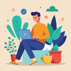 man working with her laptop vector