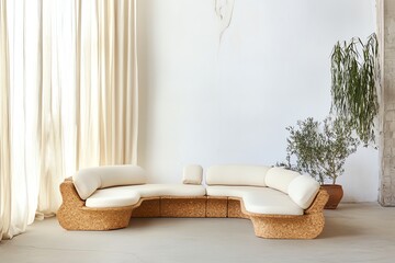 Unique Cork Sofa with White Cushions in Modern Minimalist Interior