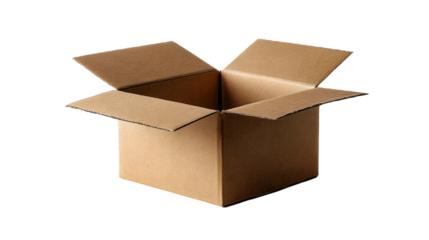 Conceptual shot of an open brown corrugated cardboard box against darkness
