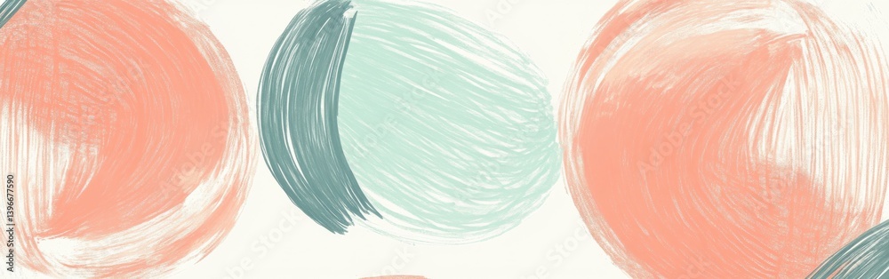 Poster Abstract circular pencil strokes shapes in pastel colors background with simple artistic pattern
