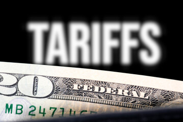 Wallet with dollar banknotes and tariffs in trade with USA