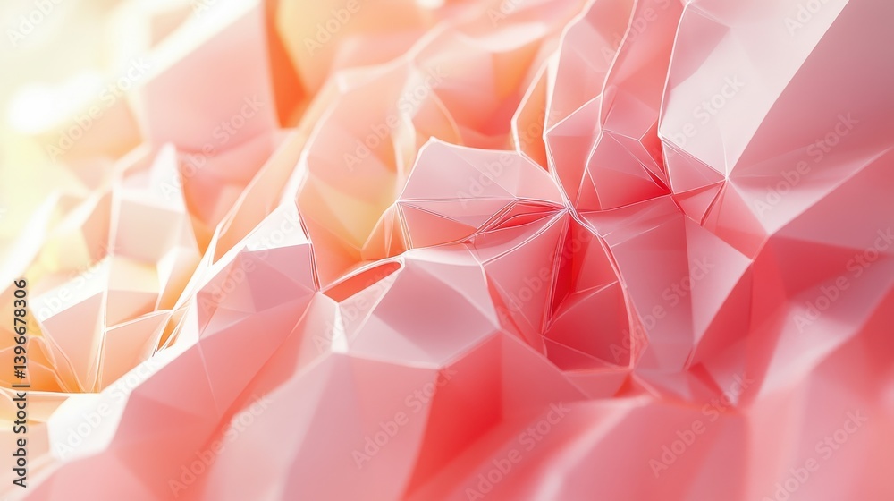 Aufkleber abstract low-poly texture in soft coral and cream tones, geometric crystal surface with light reflec