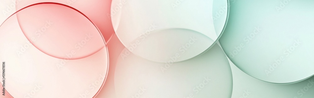 Poster Abstract overlapping circular forms in muted pink, white, and turquoise create soft background with depth and dynamic, flowing lines.