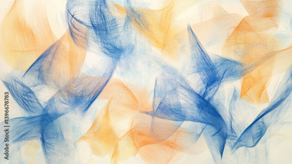 Aufkleber abstract pencil strokes background with uneven pattern of blue and yellow curves forming smoke shape