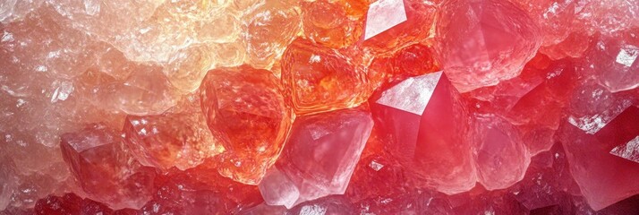 Close-up view of red and orange crystal formations with a textured surface.