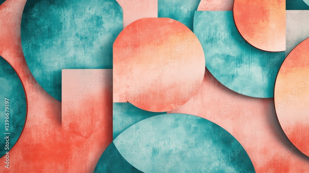 Aufkleber abstract pencil strokes design with coral and teal shapes on textured background