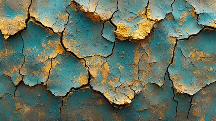 Obraz premium A cracked desert landscape under dark stormy skies symbolizing climate change's impact on global water resources. Vast cracked earth and dried vegetation depict desolation from extreme heat.