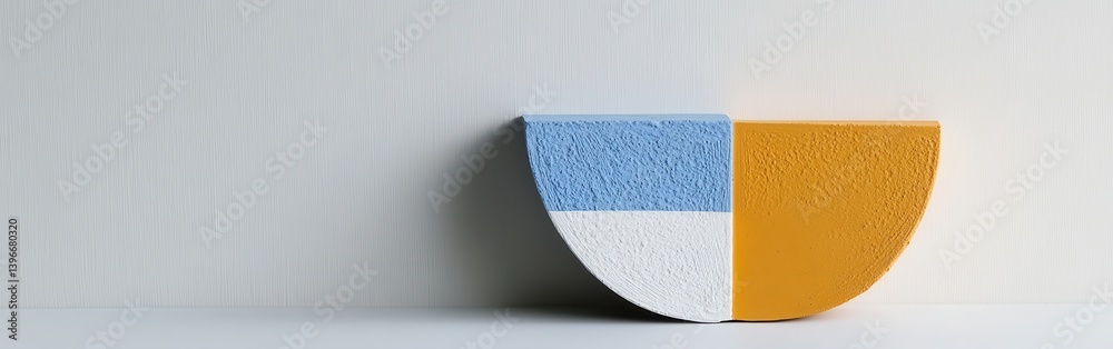 Poster Minimalist Still Life: Abstract Geometric Sculpture with Contrasting Color Blocks Against Clean Textured Background