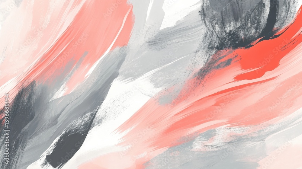 Leinwandbilder Elegant chaotic coral and gray strokes blending, creating an abstract artistic background for stylish design projects.