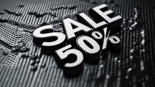 A vibrant display showcases a large sign featuring a 50 percent discount, attracting shoppers to explore various reduced items throughout the store