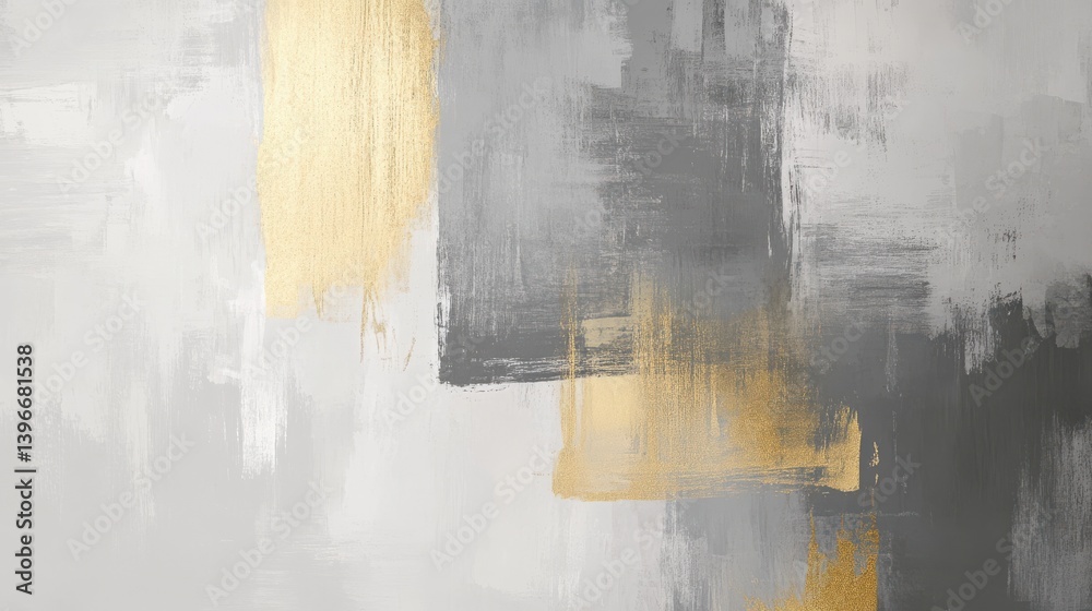 Poster elegant minimalist design featuring abstract brush strokes in shades of gray and gold, suitable for 