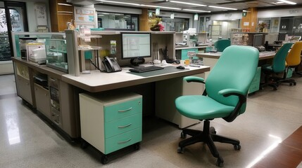 Organized modern office workstations in medical facility
