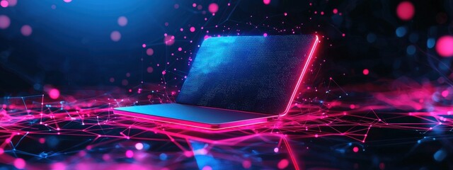 A neon-colored digital notepad floating in cyberspace, Computer of Pop Culture