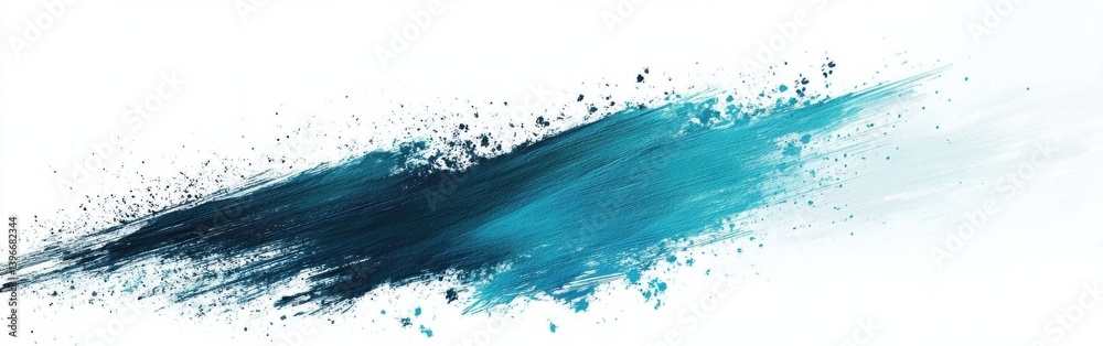 Poster abstract white backdrop with a vibrant brushstroke design in hues of teal and navy for creative proj