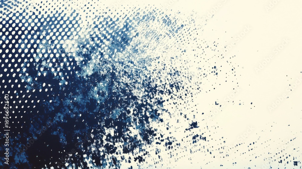 Poster Ocean Blue Halftone Fading Design with Ink Spots and Gradient Effect - Abstract Texture Background