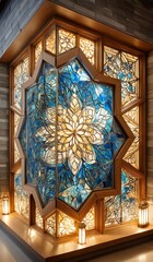 Obraz premium Stain glass artwork Beautiful stained glass artwork in warm tones. spiritual window art