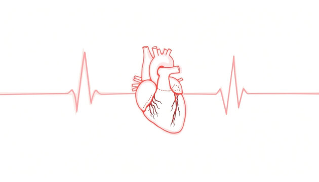 Anatomical Heart With Heartbeat Line On White Background Medical Illustration