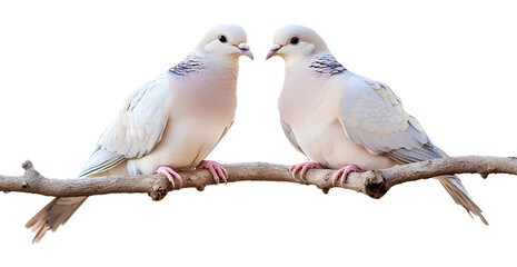 Fototapeta premium A beautiful pair of doves sitting on a branch, with a transparent background.png