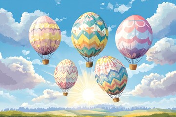 Obraz premium Easter egg hot air balloons floating in spring sky