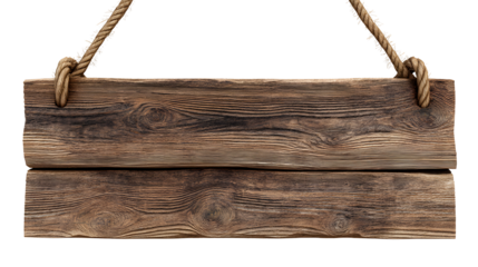 Rustic wooden sign hanging from rope with natural grain texture