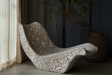 Modern Stone Lounge Chair Indoor with Ambient Lighting and Interior Decoration