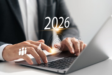 Setting business goals for 2026, business people preparing for new challenges in 2026, business growth goals Develop success, planning and strategy create growth opportunities.