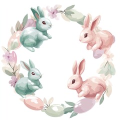 Obraz premium Cartoon Easter bunnies jumping through egg hoops