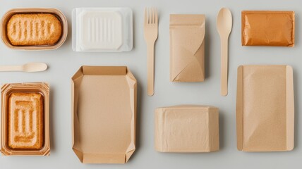 Fototapeta premium Food packaging showcase creative ideas for eco-friendly containers studio product photography minimalist aesthetic
