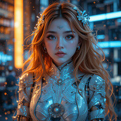 Cyberpunk Lady in Silver Armor