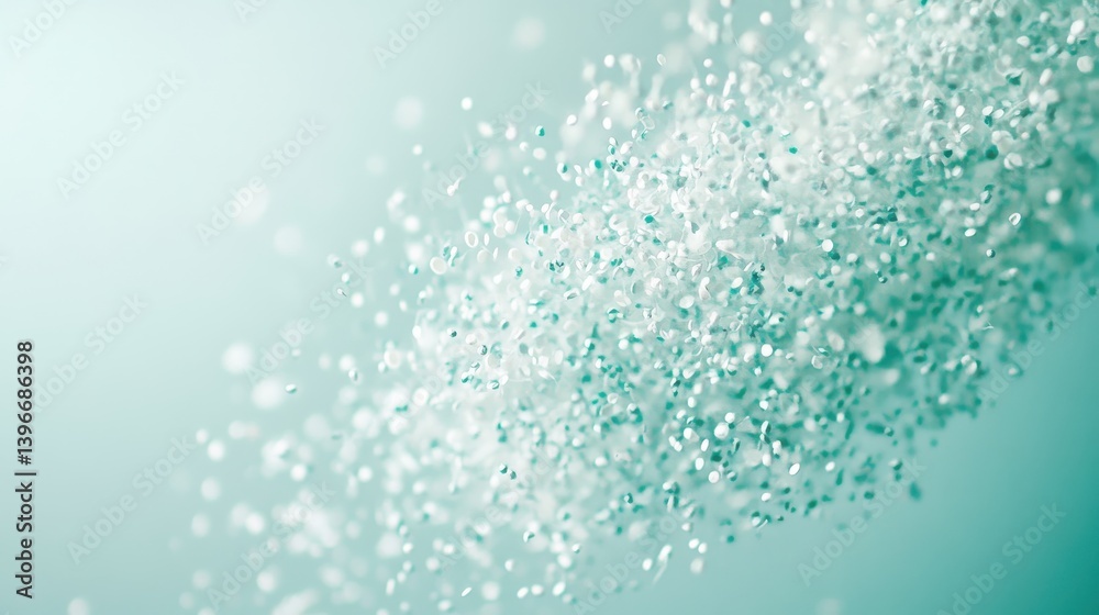 Poster Teal Abstract Background with Sparkling Particles and Circular Motifs for Decoration