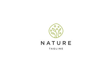 Nature flower with line art minimalist style logo design template flat vector