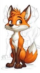 Obraz premium Charming Fox Cartoon Character in Both Colorful and Outline Styles