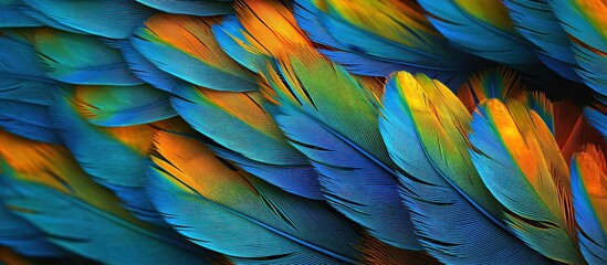 Vibrant Blue and Orange Bird Feathers Close-Up Detail Image