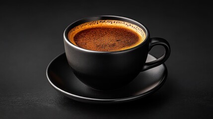 Black Coffee in Matte Black Cup and Saucer