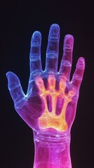 Naklejka premium infrared thermographic hand. thermal handprint isolated. hand heat map. hand digital scanner. thermal hand. palm heat map. hand thermal map. Digital identification. no background.