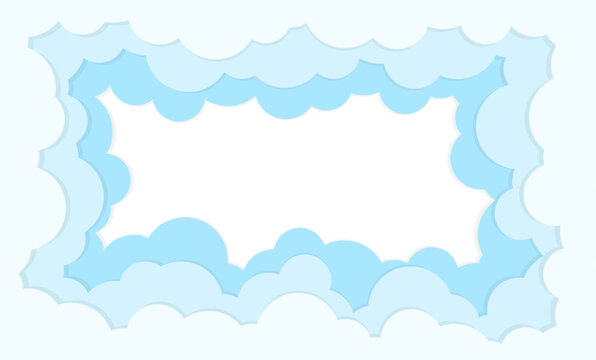 Blue cloud sky paper cut border frame illustration decoration