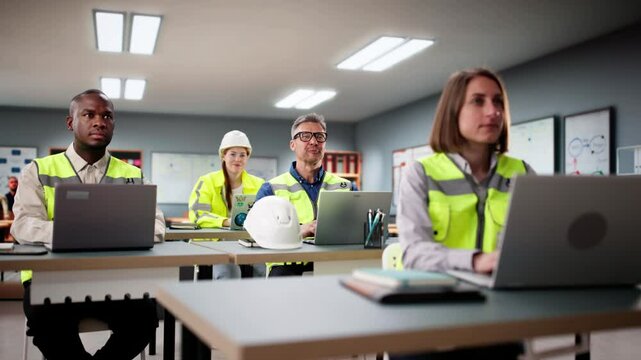 Diverse Engineer Operator Students Group In Classroom