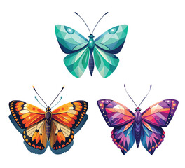 set of colorful butterflies isolated