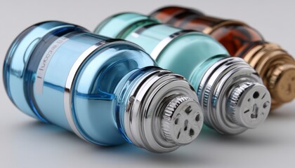 This image showcases a collection of specialized laboratory chemical bottles, each meticulously designed with a precision dispensing feature These bottles are engineered to facilitate controlled