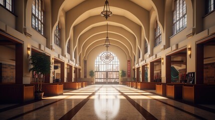 Obraz premium Elegant Interior Architecture of a Spacious Hall with Arched Ceilings