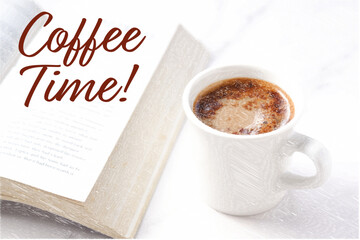 コーヒーが入ったコーヒーカップのイラストと、コーヒーをゆっくり楽しむ、Coffee Time（コーヒー時間）をイメージしたロゴマーク
