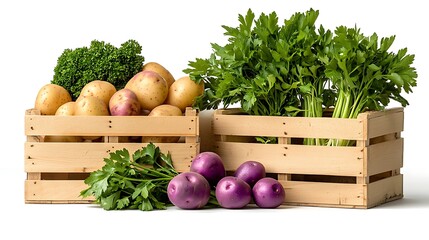Fresh Potatoes & Parsley in Crate