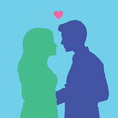 A modern flat design vector silhouette illustration of Dia Dos Namorados utilizing cool colors. Simple two-dimensional shapes are rendered in blues greens and purples