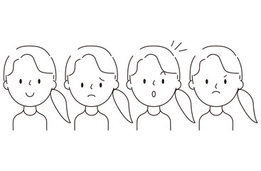 ポニーテールの女性　表情セット