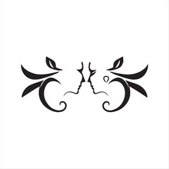 Obraz premium A timeless and elegant black and white vector logo silhouette illustrating Dia Dos Namorados on a white background. Geometric shapes and clean lines create a balanced and symmetrical design