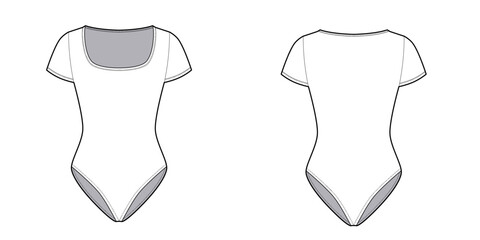 Women's Short Sleeve Body Suit  Casual Wear - Flat Vector Illustration Cad Mock-up 