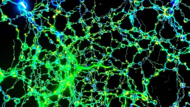 Glowing neural network connections on black background