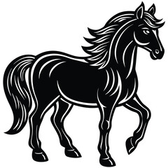 The black horse stallion silhouette vector illustration shows a running equine animal