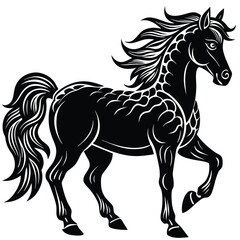 The black horse stallion silhouette vector illustration shows a running equine animal