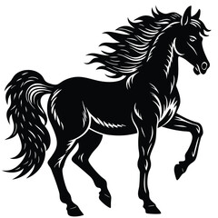 The black horse stallion silhouette vector illustration shows a running equine animal